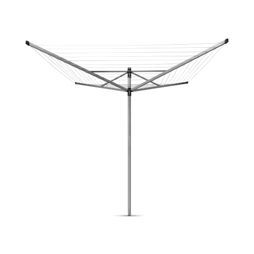 Brabantia Lift-O-Matic Outdoor 4 Arm Clothesline (197 ft/Ø 1.8") Height Adjustable, Folding Clothes Drying Rack  Ground Spike & Cover (Gray)