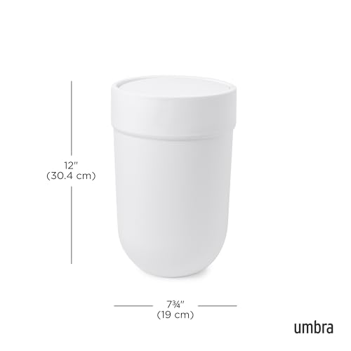Umbra Touch Waste Can, Small Trash Can with Lid, Swing Lid Basket, Garbage for Washroom/Bathroom, White