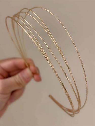 HBSTUDIO Multi Layers Metal Headbands for Women, Fashion Thin Headband Layered Gold Elegant Hairbands Headpiece Hair Accessories for Girls(2pack)