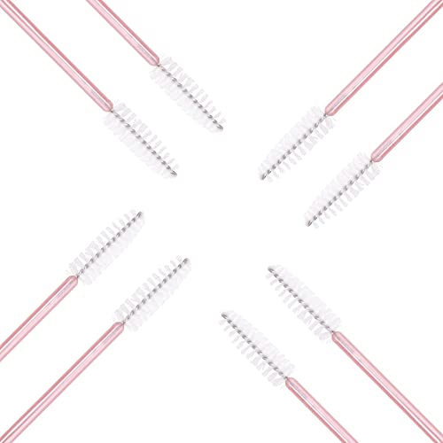 i-Laesh 100 Pcs Disposable Eyelash Brushes - Mascara Wands, Spoolies for Eyelash Extensions, Eyebrow Makeup Supplies Kit Glitter Applicator Tool Accessories Bristle (White-Pink)