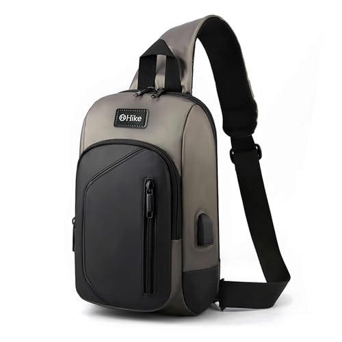 Hike Crossbody Sling Bag Synthetic Water Resistant Unisex Small Shoulder Bag with Built in USB Port for Business Travel Outdoor Shopping, HK2032