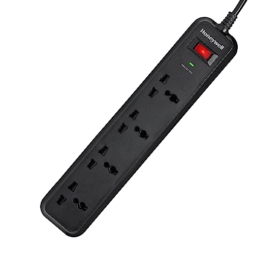 Honeywell Surge Protector, 4 Universal Sockets, 2 Meter Cord, 15000Amp, Device Secure Warranty, Automatic Overload Protection, Spike Guard/Extension Board, Master Switch, 3Year Manufacturer Warranty