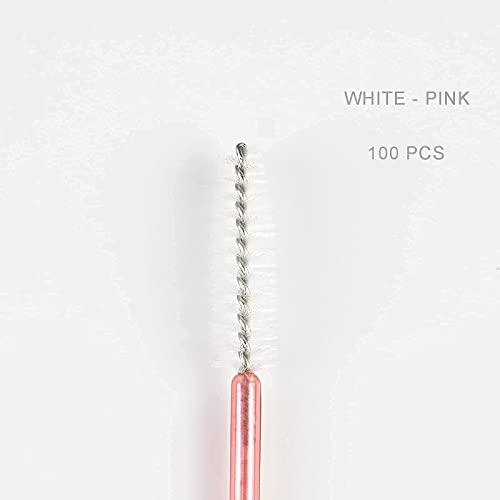 i-Laesh 100 Pcs Disposable Eyelash Brushes - Mascara Wands, Spoolies for Eyelash Extensions, Eyebrow Makeup Supplies Kit Glitter Applicator Tool Accessories Bristle (White-Pink)
