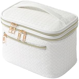 KASTWAVE Hanging Travel Toiletry Bag, Travel Makeup Bag and Jewelry Bag for Women, Large Make Up Bag Organizer Double Layer PU Toiletry Bags, for Traveling Women (White)
