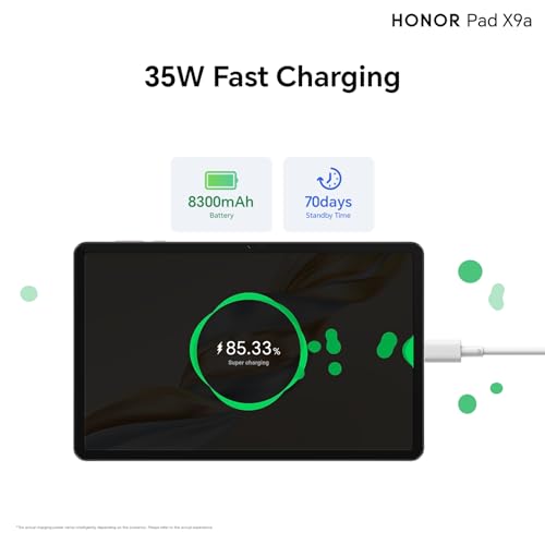 HONOR Pad X9a Wi-Fi Tablet 11.5" 120Hz Display, 8GB RAM + 128GB Storage, Android 15, Snapdragon 685, 8300mAh Battery, 35W Fast Charging, Stylus Support, Grey (2025 Model) + FREE Protective Flip Cover