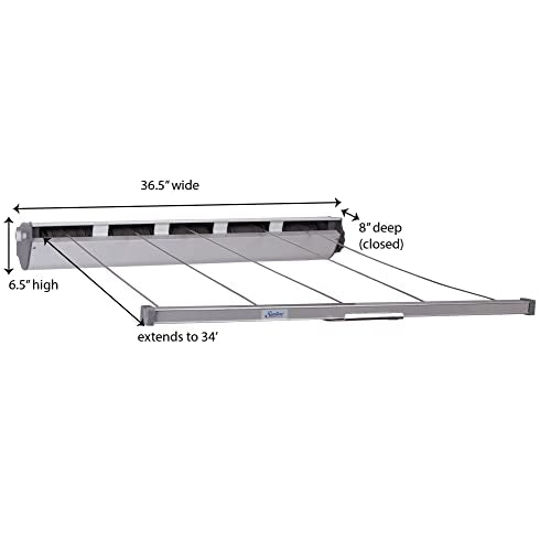 Household Essentials 17145-1 Retractable Clothesline 5-Line Dryer | Indoor or Outdoor Use Hang Wet Dry Laundry - Black|tan|silver