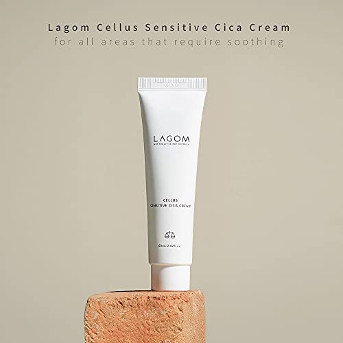 LAGOM Cellus Sensitive Cica Cream Natural Soothing Lotion with Centella Ceramide Green Tea Rich Herbal Nutrition Restoration Dry Irritation Calming Balm All Skin Type Face Blemish 2.02 Fl Oz