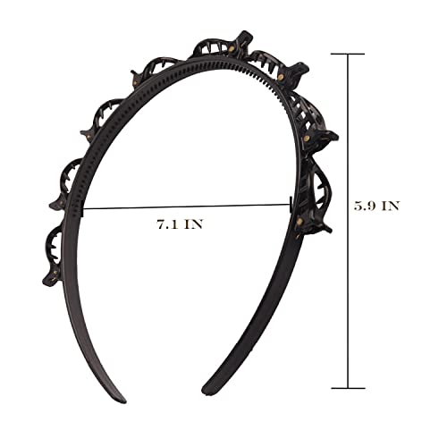 JASSINS 2 Pcs Double Bangs Hairstyle Hairpin Headband, Professional Weave Bangs Clip, Twist Clip Headband with Toothed Headband Braid Tool, Women Girls Fashion Hair Accessories (Black and Brown)