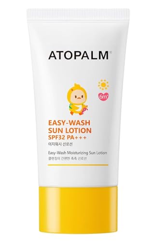 Atoplam Easy-Wash Sun Lotion SPF32 PA+++ 60ml 2.0 fl oz, Non-Sticky Moisturizing Sun Lotion Easy To Wash Off, MLE Korean Mineral Sunscreen