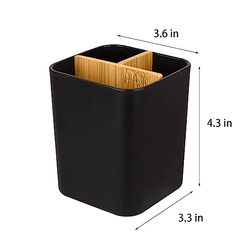 Heagoale Bamboo Toothbrush Holder for Bathrooms, 3 Slots Toothbrush and Toothpaste Holder Bathroom Counter Organizer for Electric Toothbrushes, Floss, Razors - Black