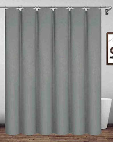 Homehold 180x220cm Gray Shower Curtain With Hooks, Extra Long Polyester Waterproof Bathroom Curtain