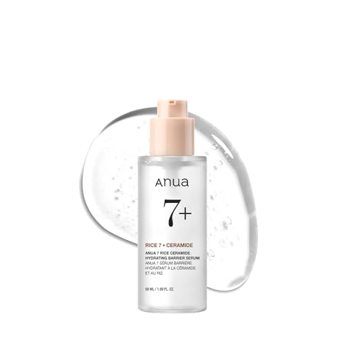 ANUA Rice Ceramide 7 Hydrating Barrier Serum, Brightening, Hydrating Serum for Face, Rice, Hyaluronic Acid, Niacinamide, Fragrance-free, Non comodogenic, Glass Skin, Korean Skin Care, 50ml/1.69fl.oz.