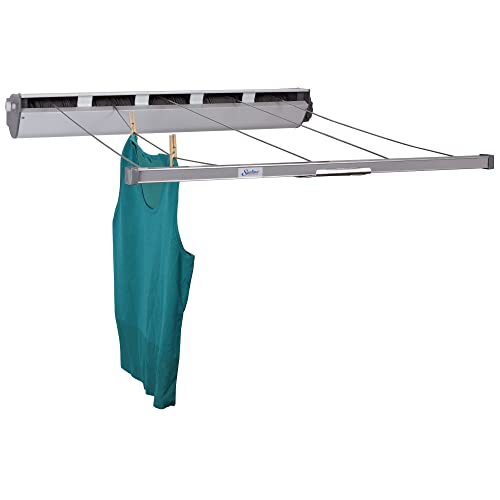 Household Essentials 17145-1 Retractable Clothesline 5-Line Dryer | Indoor or Outdoor Use Hang Wet Dry Laundry - Black|tan|silver