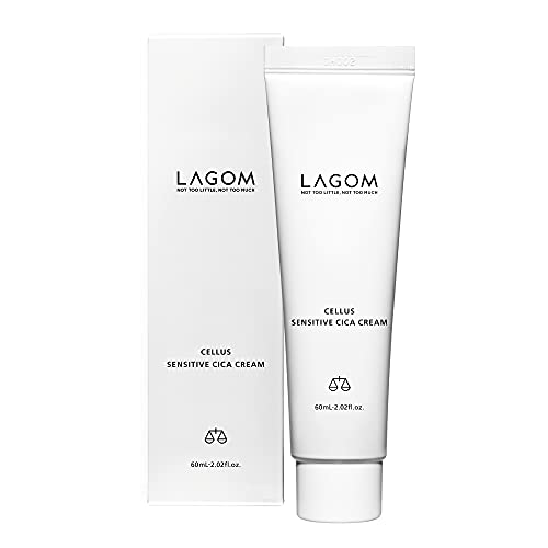 LAGOM Cellus Sensitive Cica Cream Natural Soothing Lotion with Centella Ceramide Green Tea Rich Herbal Nutrition Restoration Dry Irritation Calming Balm All Skin Type Face Blemish 2.02 Fl Oz