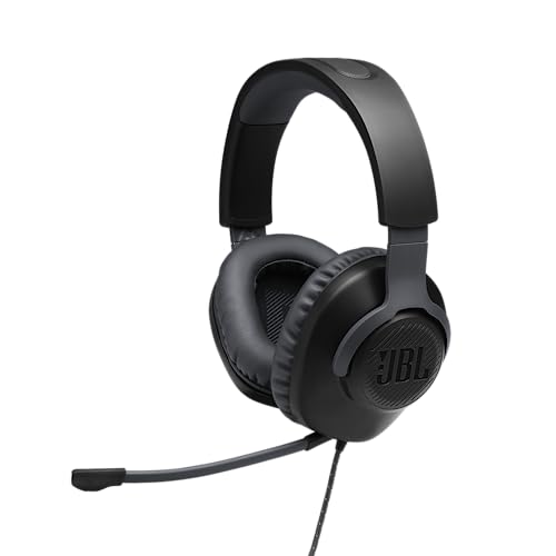 JBL Quantum 100 Wired Over-Ear Gaming Headset with a Detachable Voice-Focus Boom Mic, QuantumSOUND Signature, Lightweight Headband, Memory Foam Ear Cushion, PC and Gaming Console Compatible - Black