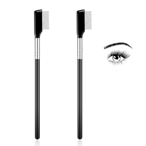 IBBO 2Pcs Eyelash Comb, Professional Black Eyelash Separator Grooming Brushes, Eyelash Separator Comb Tool for Lashes Eyelash, Silver Metal Teeth Eye Makeup Tool for Women