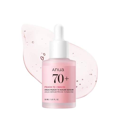 ANUA Peach 70 Niacinamide Serum, Lightweight Hydration for Dry Skin, Vitamin B12, Hyaluronic Acid, Glass Skin, Dewy Finish, Natural Pink Color, Korean Skin Care, 30ml/1.01 fl.oz