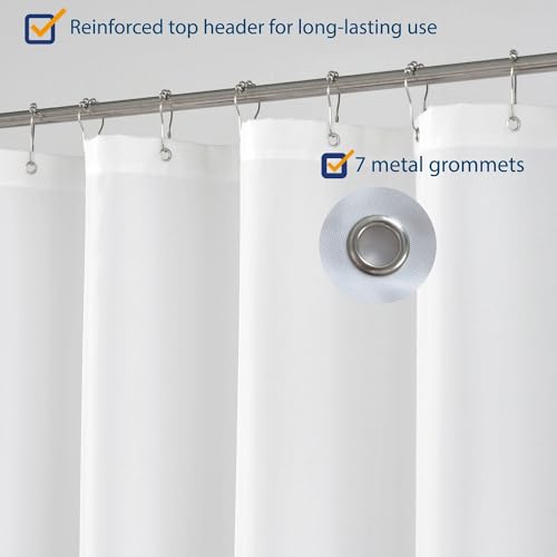 N&Y HOME (90cm x 210cm, White) - N & Y Fabric Small Stall Shower Curtain Liner Extra Long 90cm x 210cm, Hotel Quality, Washable, Water Repellent, White Bathroom Curtains with Grommets, 36x 84