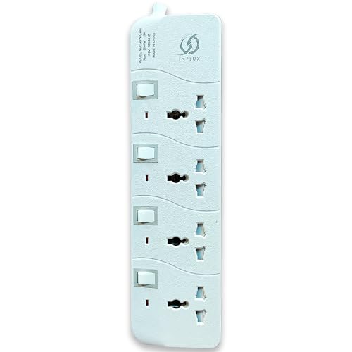 INFLUX Extension Cord with 4-Outlet - 5 Meter Multi Plug Extension Cable for Maximum Reach and Versatility - Power Strip with Universal Plug adapter and Heavy duty power Cord with 13A Fused plug.