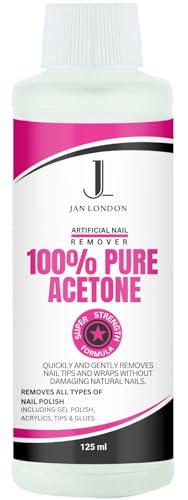 JAN LONDON 100% Pure Acetone Nail Polish Remover for UV/LED Gel, Acrylic Nails, and Nail Varnish Soak Off – Professional Strength, Fast-Acting Formula, 125ml