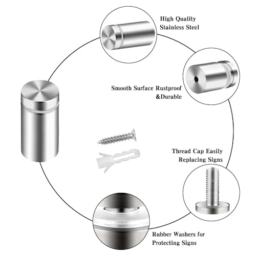 iDTogAoE 0.5x1 in Standoff Screws,Sign Standoff Screws, Standoff Screws for Acrylic, Advertising Standoff Mount Metal - Sign Mounting Hardware - Spacers & Standoffs - Stand Off Wall Mounts (12 Pcs)