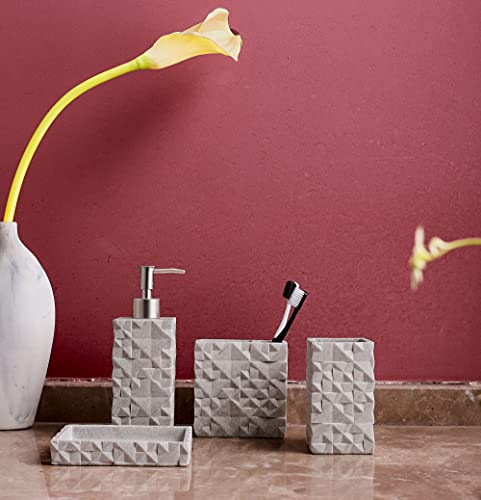 Hymmah Bathroom Accessories Set,Toothbrush Holder,Farmhouse Bathroom Decor,4 Pcs Resin Gift Set Apartment Necessities, Contain Toothbrush Cup,Soap Dispenser,Soap Dish,Tumbler