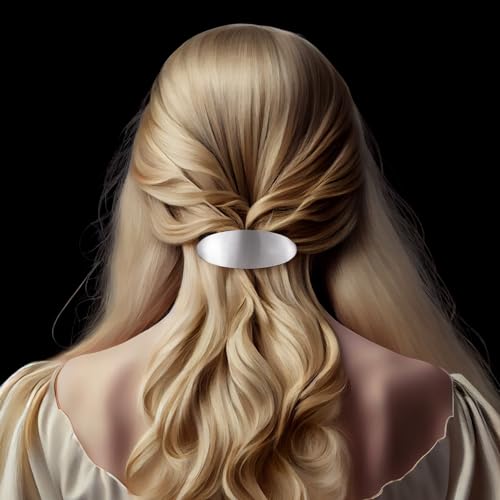 WOOVEEWIND 2 Pcs Long Oval Barrettes, Non-Slip Simple Large Hair Clip, Vintage Gold Silver Wedding Prom Formal Hair Accessories for Women Girls Long Thick Hair