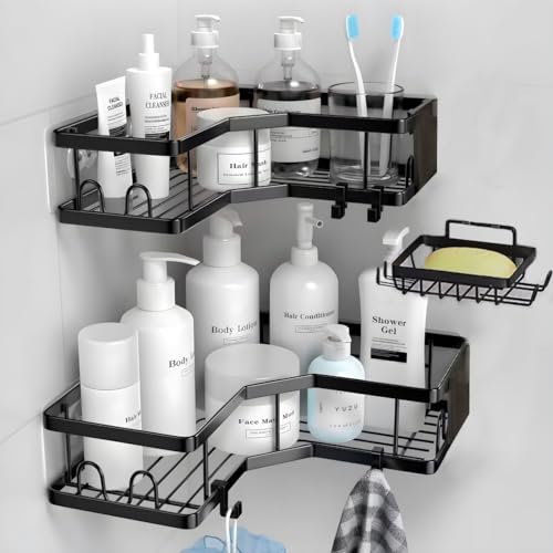 HOMIBIZ Shower Caddy 3 Pack, Adhesive Shower Organizer for Bathroom Storage & Kitchen, No Drilling, Large Capacity, Rustproof Stainless Steel Bathroom Organizer