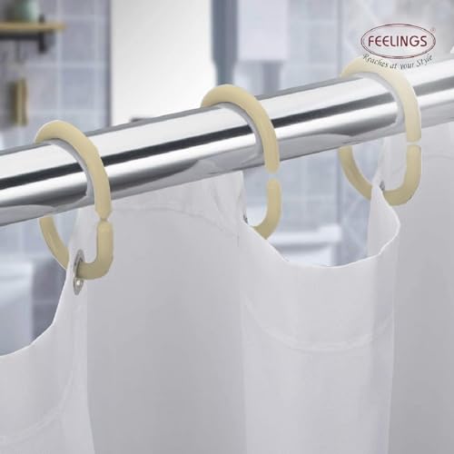 FEELINGS 12-Pack Beige Plastic Shower Curtain Rings | Smooth Glide Hooks for Bathroom Curtain Rod | Durable & Easy to Install