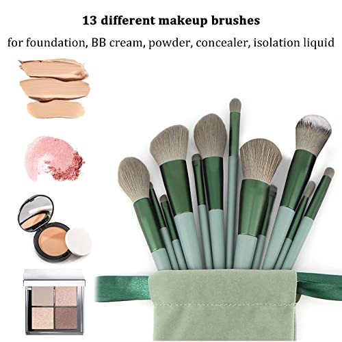 Homedom 13PCS Makeup Brush Set, Professional Premium Synthetic Makeup Brushes, Foundation Powder Concealers Eyeshadows High Light Blushes, Makeup Brush Set with Bag for women beauty (Green)