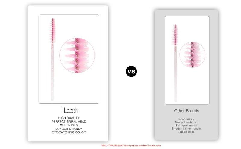 i-Laesh 100 Pcs Disposable Eyelash Brushes - Mascara Wands, Spoolies for Eyelash Extensions, Eyebrow Makeup Supplies Kit Glitter Applicator Tool Accessories Bristle (White-Pink)