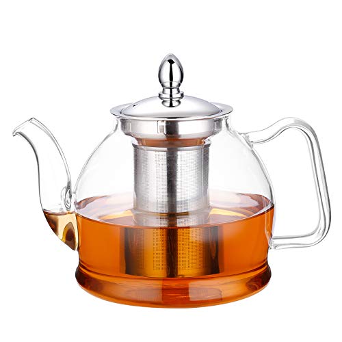 Hiware Glass Teapot with Removable Infuser 1000ml Stovetop Tea Maker and Tea Maker