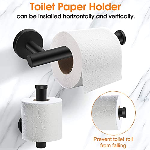 UUHOME Bathroom Hardware Set, Matte Black Bathroom Accessories Set, 304 Stainless Steel Towel Bar Set Wall Mounted Include 16" Bathroom Towel Rack, Toilet Paper Holder and 2 Robe Hooks(4pcs) (Black)