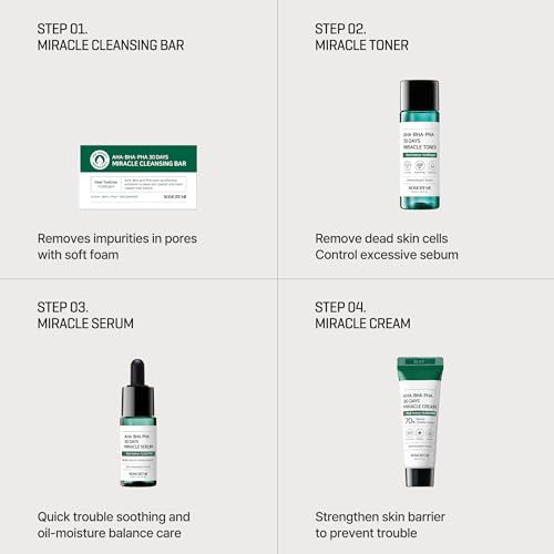 Some By Mi AHA-BHA-PHA 30 Days Miracle Starter Kit | Toner 30Ml + Serum 10Ml + Cream 20G + Cleansing Bar 30G | Set Of 4 Travel Kit