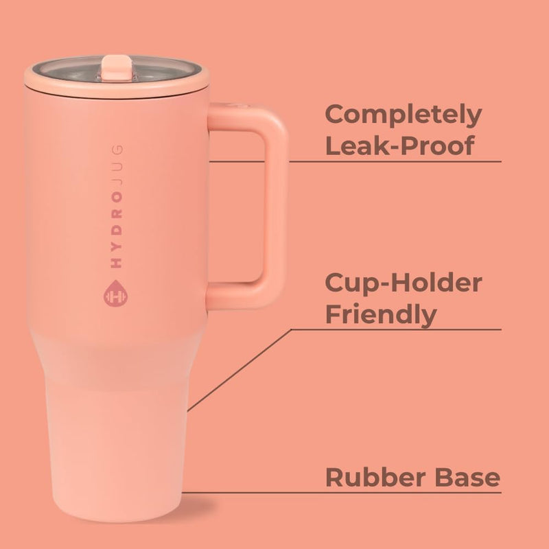 HydroJug Traveler - Modern 40 oz Tumbler with Handle & Simple Flip Straw - Car Cup Holder Friendly, Leak Resistant Water Bottle-Reusable Insulated Stainless Steel & Rubber Base - Gifts for Women & Men