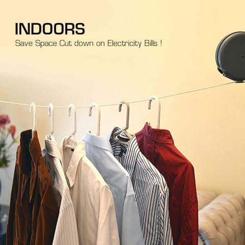 HASTHIP® Retractable Clothesline - 30lbs Portable Heavy Duty Indoor and Outdoor Washing Line, 39 Feet PVC Retracting Clothes Line with Wooden Clamp, Wire Clothesline Outdoor Clothesline (Grey)