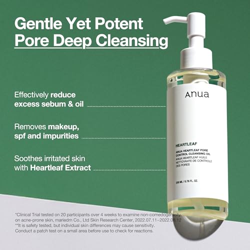 ANUA Heartleaf Pore Control Cleansing Oil, Oil Cleanser for Face, Makeup Blackhead Remover, Double Cleansing, Facial Cleanser, Mild Ingredients, Korean Skin Care 6.76 fl oz(200ml)