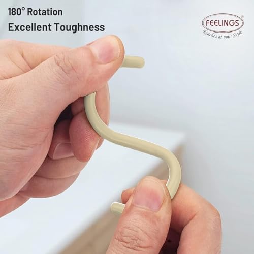 FEELINGS 12-Pack Beige Plastic Shower Curtain Rings | Smooth Glide Hooks for Bathroom Curtain Rod | Durable & Easy to Install