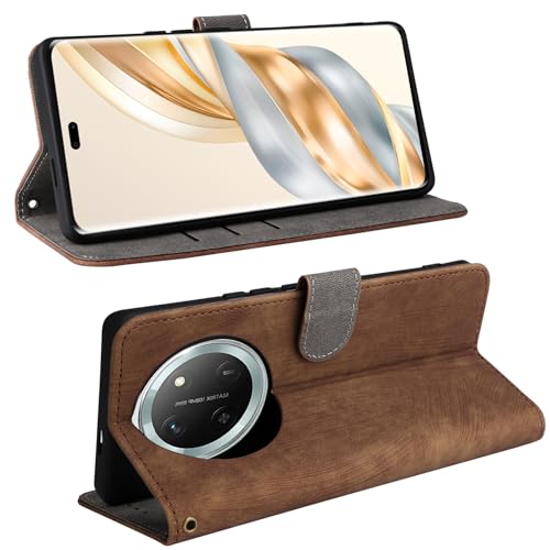 For Honor X9c / Honor Magic 7 Lite Cover with Hand Strap, PU Leather Full Body Protection Shockproof Flip Mobile Cover, RFID Anti-theft Brush Folio Wallet Case