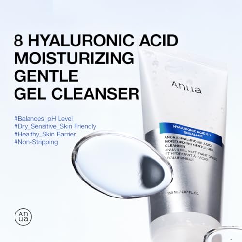 ANUA Moisturizing Gentle Gel Cleanser, for daily hydrating foaming gel face wash, exfoliating with Hyaluronic Acid+Squalane, cleanser for combination skin, Korean Skincare (150ml/5.07fl oz.)