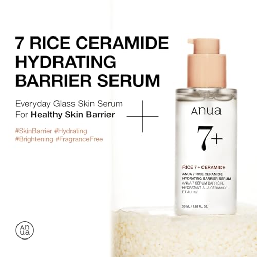ANUA Rice Ceramide 7 Hydrating Barrier Serum, Brightening, Hydrating Serum for Face, Rice, Hyaluronic Acid, Niacinamide, Fragrance-free, Non comodogenic, Glass Skin, Korean Skin Care, 50ml/1.69fl.oz.