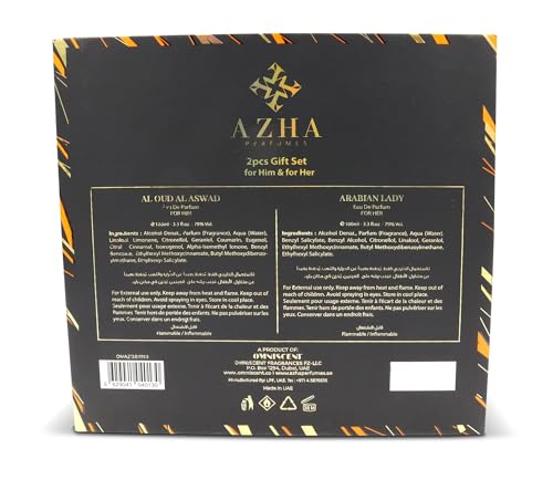 Azha Perfumes - 2Pc Gift Set Al Oud Al Aswad EDP 100 ml for Men + Arabian Lady EDP 100 ml for Women