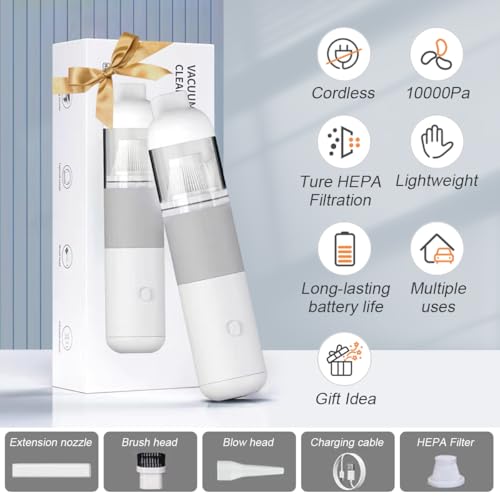 Aquox Cordless Handheld Vacuum Cleaner, Portable Car Vacuum Cleaner 10000Pa Strong Suction & Super Lightweight & USB Rechargeable, Mini Car Vacuum Cleaner Wireless & Air Duster for Home, Car, Office