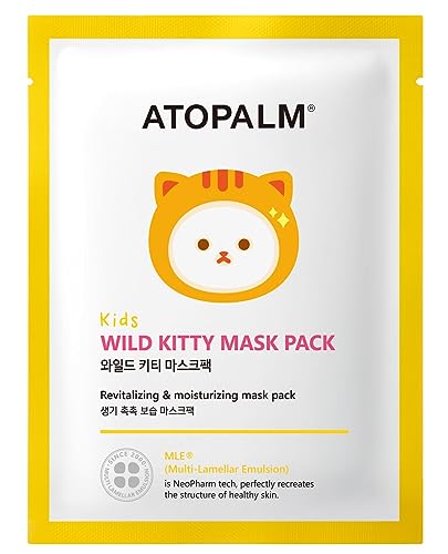 ATOPALM KIDS WILD KITTY MASK PACK 1 BOX (5 Sheets), Revitalizing Moisturizing MLE Mask Pack, Korea