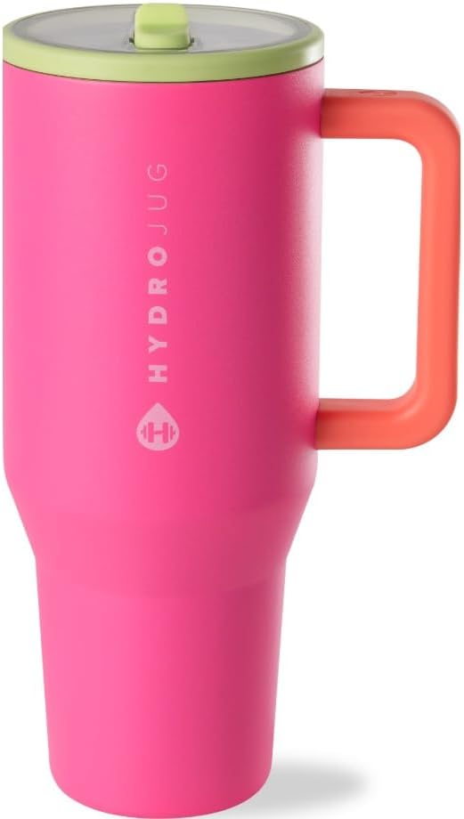 HydroJug Traveler - Modern 40 oz Tumbler with Handle & Simple Flip Straw - Car Cup Holder Friendly, Leak Resistant Water Bottle-Reusable Insulated Stainless Steel & Rubber Base - Gifts for Women & Men