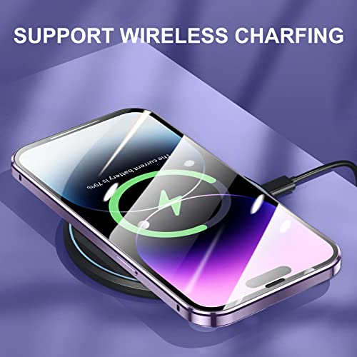 NALACAL Anti Peeping Case for iPhone 14 Pro Max, 360 Degree Front and Back Privacy Tempered Glass Cover, Anti SPY Screen, Anti Peep Magnetic Adsorption Metal Bumper for iPhone 14 Pro Max (Purple)