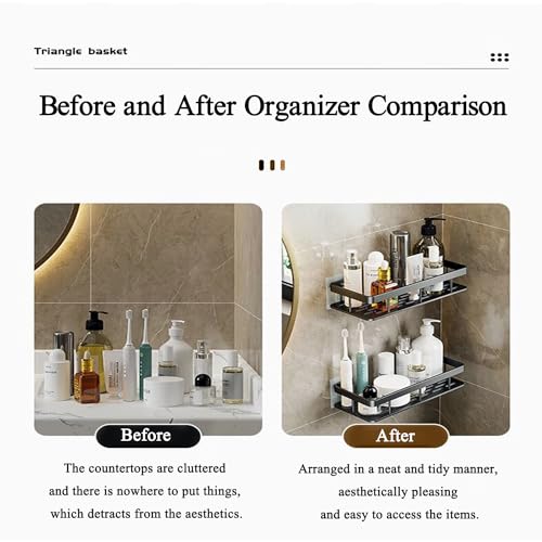 HIKKY 3 Pack Shower Caddy Shelf, Rustproof Bathroom Basket for Shower, Non Drilling Adhesive Shower Caddy, Wall Mounted Corner Shelf, Shampoo Holder Storage Rack Organizer for Bathroom/Toilet/Kitchen