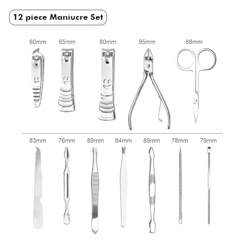 HEXAR® 12pc Manicure & Pedicure Set - Nail Clippers, Cuticle Remover - Luxurious Face, Foot, Hand Nail Care Kit - Pedicure Sets for Feet, Mens Grooming Kits & Manicure Set for Women