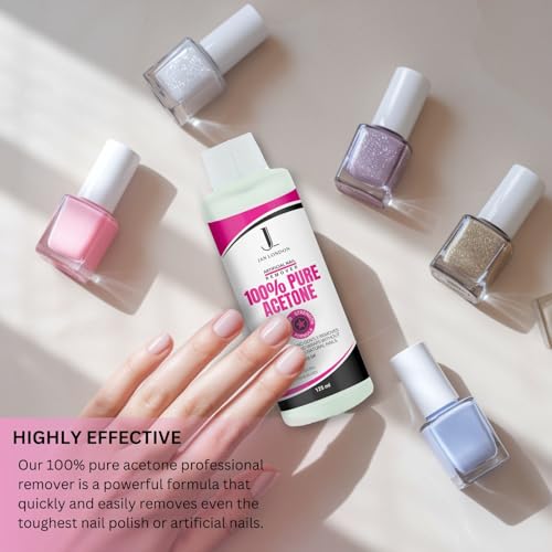 JAN LONDON 100% Pure Acetone Nail Polish Remover for UV/LED Gel, Acrylic Nails, and Nail Varnish Soak Off – Professional Strength, Fast-Acting Formula, 125ml