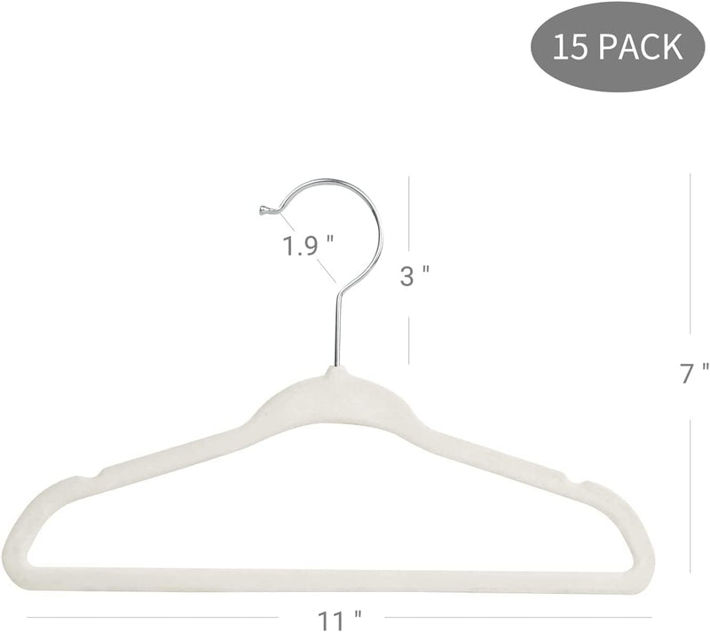 ManGotree Baby Velvet Hangers, Infant and Toddler Hangers, Non-Slip Children Hangers, Ultra-Slim Space Saving Kids Hangers, Sturdy Clothes Hangers 15 Pack (White)